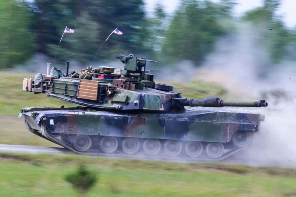 An Abrams speeding along.