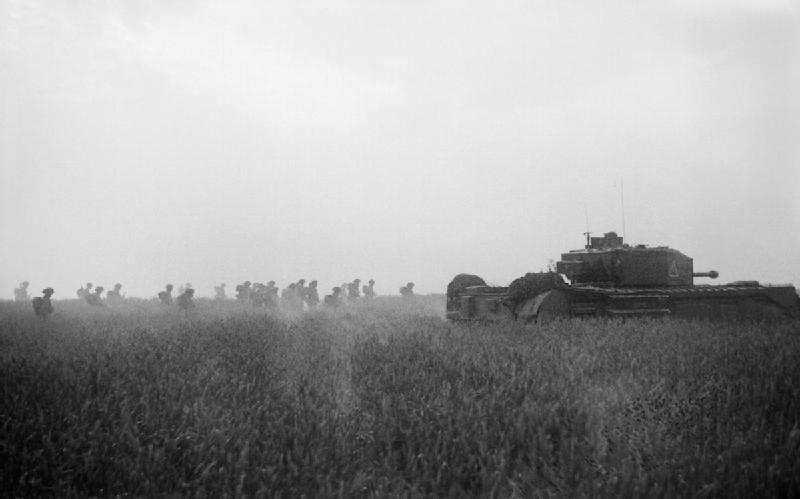 Churchill being used to support infantry in Normandy.