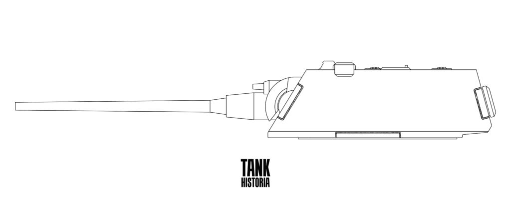 A side view diagram of the E100's turret.